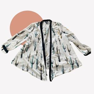 WrNgler Retro Cactus Kimono Duster Cardigan with velvet lining